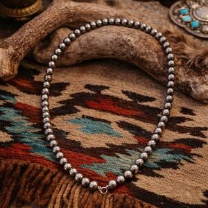 Vintage Navajo Pearl Sterling Silver Bead Necklace 30" Graduated Southwestern